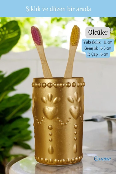 Evene Diş Fırçalığı Diş Fırçalık Diş Fırçası Standı Diş Fırçası Tutucu Altın Model 10 - Resim 2