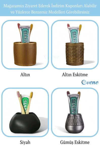 Evene Diş Fırçalığı Diş Fırçalık Diş Fırçası Standı Diş Fırçası Tutucu Altın Eskitme Renk Model 17 - Resim 7