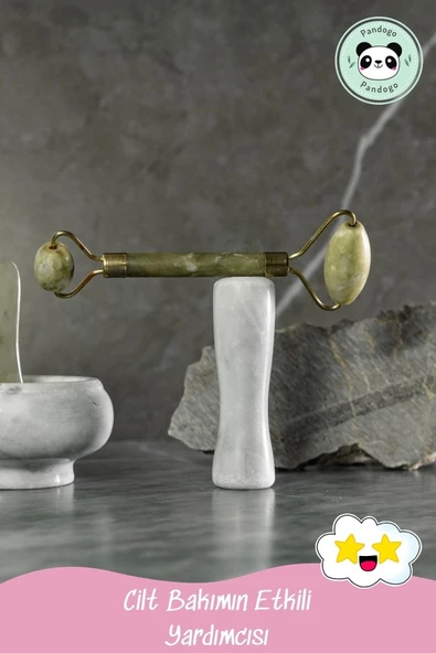 Pandogo Jade Roller Cilt Masaj Aleti Çift Taraflı Doğal Yeşim Taşı - 4