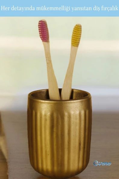 Evene Diş Fırçalığı Diş Fırçalık Diş Fırçası Standı Diş Fırçası Tutucu Altın Eskitme Model 11 - Resim 6