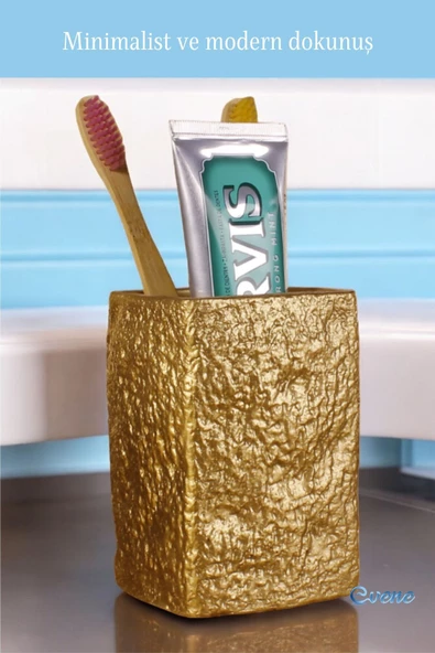 Evene Diş Fırçalığı Diş Fırçalık Diş Fırçası Standı Diş Fırçası Tutucu Altın Model 7 - Resim 3