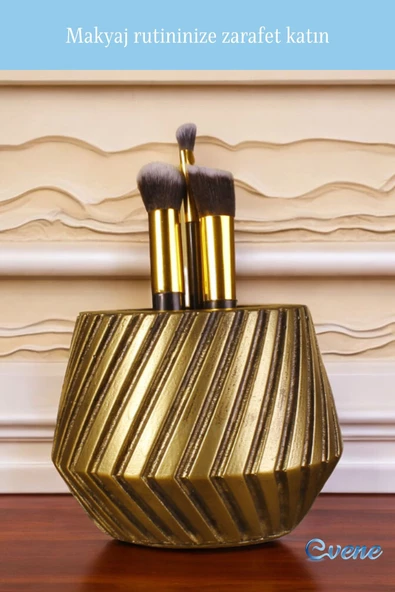 Evene Makyaj Organizeri Makyaj Fırçalığı Makyaj Organizer Düzenleyici Altın Eskitme Renk Model 21 - Resim 3