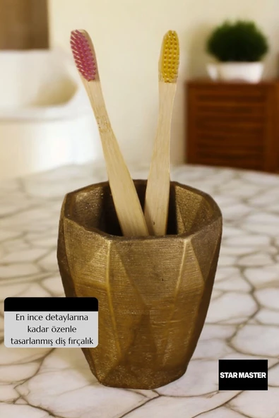 Star Master Diş Fırçası Kabı Diş Fırçalığı Fırçalık Altın Eskitme Renk Model 2 - 5