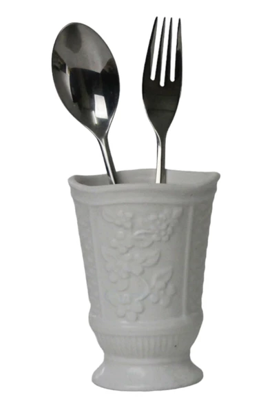 Evene Tezgah Üstü Kaşıklık Dekoratif Dik Kaşıklık Silindir Kaşıklık Beyaz Renk Model 9 ürün görseli 1