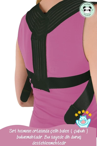 Pandogo Dik Duruş Korsesi Kelebek Siyah Sırt Omuz Misina İpli Çelik Balen Korse Kamburluk Önleyici Korse - 4