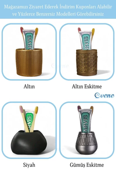 Evene Diş Fırçalığı Tezgah Üstü Altın Renk Diş Fırçası Standı Model 1 - Resim 7