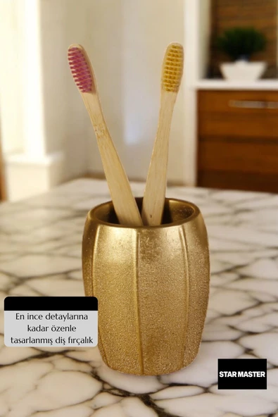 Star Master Diş Fırçası Kabı Diş Fırçalığı Fırçalık Altın Renk Model 13 - Resim 5