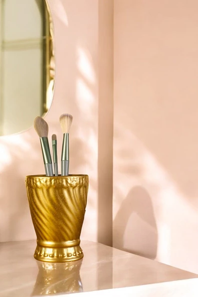Evene Makyaj Organizeri Makyaj Fırçalığı Makyaj Organizer Düzenleyici Altın Renk Model 14 - Resim 8