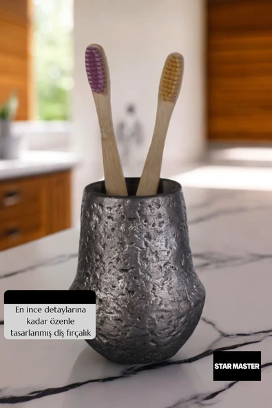 Star Master Diş Fırçası Kabı Diş Fırçalığı Fırçalık Gümüş Eskitme Renk Model 15 - Resim 5