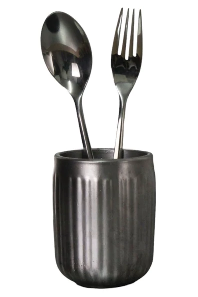 Evene Tezgah Üstü Kaşıklık Dekoratif Dik Kaşıklık Silindir Kaşıklık Gümüş Eskitme Renk Model 11 ürün görseli 1