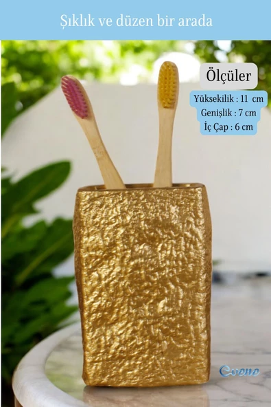 Evene Diş Fırçalığı Diş Fırçalık Diş Fırçası Standı Diş Fırçası Tutucu Altın Model 7 - Resim 2