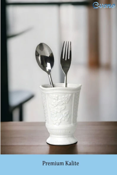 Evene Tezgah Üstü Kaşıklık Dekoratif Dik Kaşıklık Silindir Kaşıklık Beyaz Renk Model 9 - Resim 3