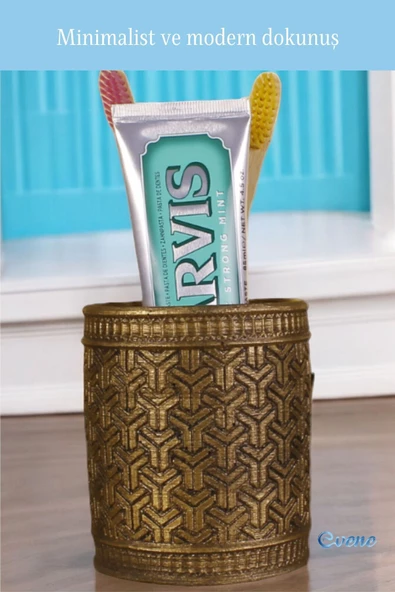 Evene Diş Fırçalığı Tezgah Üstü Altın Eskitme Renk Diş Fırçası Standı Model 4 - Resim 3
