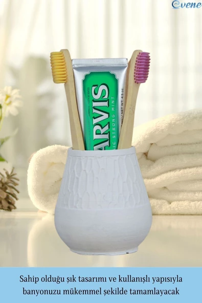 Evene Diş Fırçalığı Tezgah Üstü Beyaz Renk Diş Fırçası Standı Model 3 - Resim 3