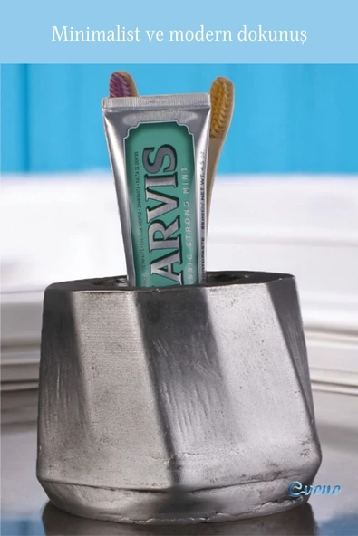 Evene Diş Fırçalığı Diş Fırçalık Diş Fırçası Standı Diş Fırçası Tutucu Gümüş Eskitme Renk Model 17 - Resim 3