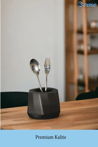 Evene Tezgah Üstü Kaşıklık Dekoratif Dik Kaşıklık Silindir Kaşıklık Siyah Renk Model 17 - Resim 3