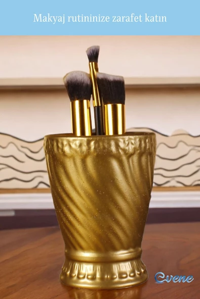 Evene Makyaj Organizeri Makyaj Fırçalığı Makyaj Organizer Düzenleyici Altın Renk Model 14 - Resim 2
