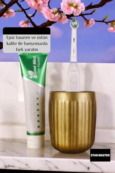 Star Master Diş Fırçası Kabı Diş Fırçalığı Fırçalık Altın Eskitme Renk Model 11 - Resim 3