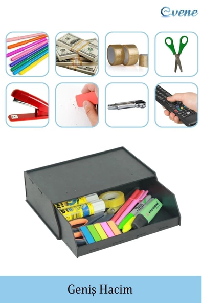 Evene Gizli Çekmece Organizer Masa Altı Saklama Kabı Siyah Renk Model 3 - Resim 6