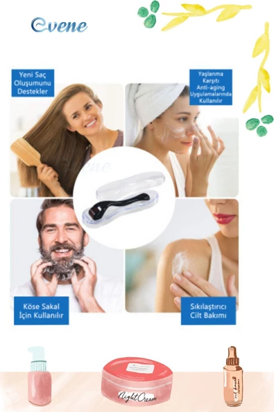 Evene Dermaroller Saç Çıkarma Tarağı İğneli Tarak Saç Rulosu Roller 1 mm Saklama Kabı - Resim 6