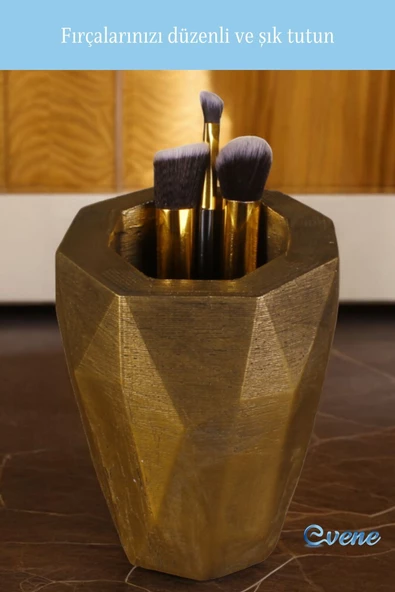Evene Makyaj Organizeri Makyaj Fırçalığı Makyaj Organizer Düzenleyici Altın Eskitme Renk Model 19 - Resim 4