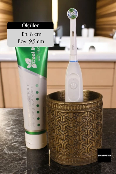 Star Master Diş Fırçası Kabı Diş Fırçalığı Fırçalık Altın Eskitme Renk Model 4 - Resim 2