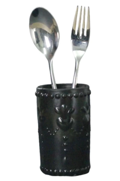 Evene Tezgah Üstü Kaşıklık Dekoratif Dik Kaşıklık Silindir Kaşıklık Siyah Renk Model 10 ürün görseli 1