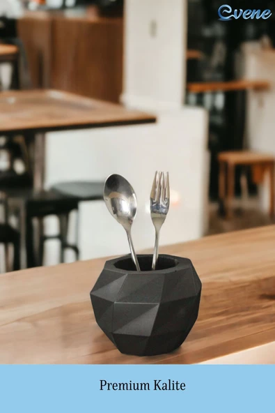 Evene Tezgah Üstü Kaşıklık Dekoratif Dik Kaşıklık Silindir Kaşıklık Siyah  Renk Model 20 - Resim 3