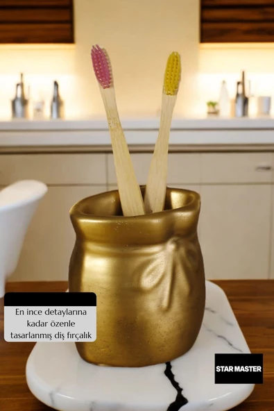 Star Master Diş Fırçası Kabı Diş Fırçalığı Fırçalık Altın Eskitme Renk Model 8 - Resim 5