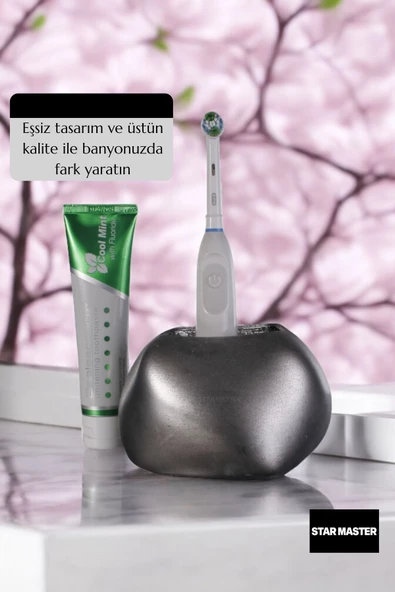 Star Master Diş Fırçası Kabı Diş Fırçalığı Fırçalık Gümüş Eskitme Renk Model 22 - Resim 3