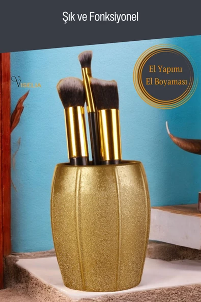 Viselia Makyaj Duzenleyici Makyaj Organizeri Makyaj Fırçalığı Makyaj Fırçası Altın Renk Model 13 - Resim 3