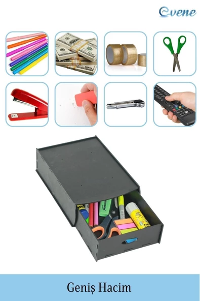 Evene Gizli Çekmece Organizer Masa Altı Saklama Kabı Siyah Renk Model 5 - 6
