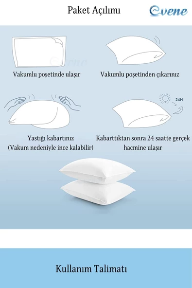 Evene Yastık Boncuk Elyaf Antibakteriyel Dolgu Yumuşak Uyku Yastığı Pamuklu Bambı Kılıf 1000 gr 2 Adet - 2