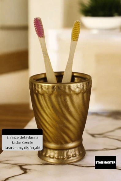 Star Master Diş Fırçası Kabı Diş Fırçalığı Fırçalık Altın Eskitme Renk Model 14 - Resim 5