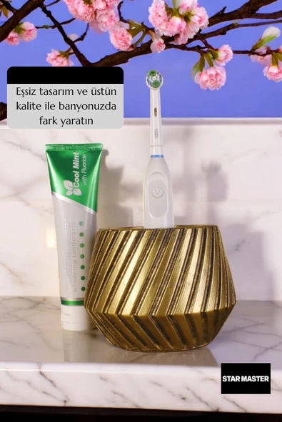 Star Master Diş Fırçası Kabı Diş Fırçalığı Fırçalık Altın Eskitme Renk Model 21 - Resim 3