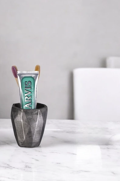 Evene Diş Fırçalığı Tezgah Üstü Gümüş Eskitme Renk Diş Fırçası Standı Model 2