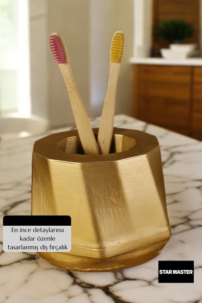 Star Master Diş Fırçası Kabı Diş Fırçalığı Fırçalık Altın Renk Model 17 - Resim 5