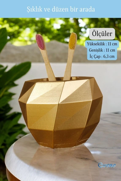 Evene Diş Fırçalığı Diş Fırçalık Diş Fırçası Standı Diş Fırçası Tutucu Altın Renk Model 20 - 2
