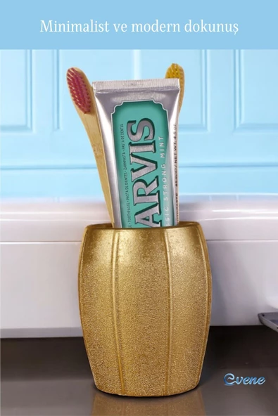Evene Diş Fırçalığı Diş Fırçalık Diş Fırçası Standı Diş Fırçası Tutucu Altın Model 13 - Resim 3