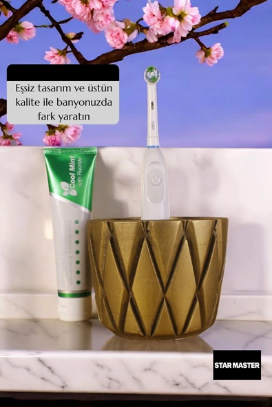 Star Master Diş Fırçası Kabı Diş Fırçalığı Fırçalık Altın Eskitme Renk Model 18 - 3