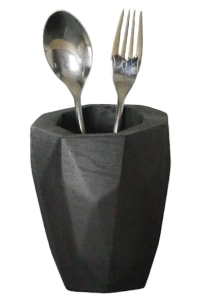 Evene Tezgah Üstü Kaşıklık Dekoratif Dik Kaşıklık Silindir Kaşıklık Siyah Renk Model 19 ürün görseli