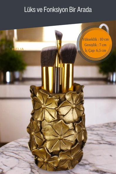 Viselia Makyaj Duzenleyici Makyaj Organizeri Makyaj Fırçalığı Makyaj Fırçası Altın Eskitme Renk Model 16 - Resim 2