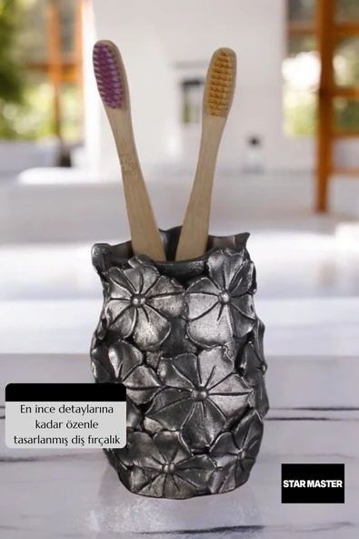 Star Master Diş Fırçası Kabı Diş Fırçalığı Fırçalık Gümüş Eskitme Renk Model 16 - Resim 5