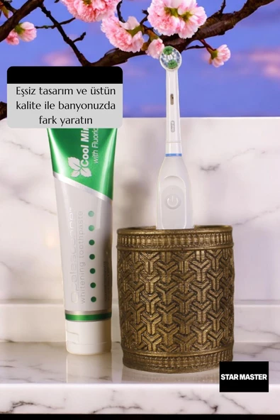 Star Master Diş Fırçası Kabı Diş Fırçalığı Fırçalık Altın Eskitme Renk Model 4 - Resim 3