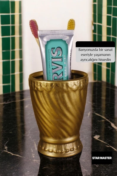 Star Master Diş Fırçası Kabı Diş Fırçalığı Fırçalık Altın Eskitme Renk Model 14 - Resim 4