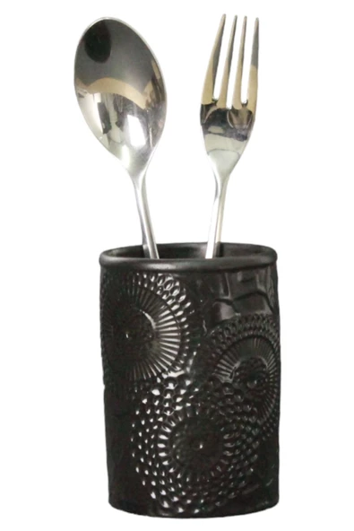 Evene Tezgah Üstü Kaşıklık Dekoratif Dik Kaşıklık Silindir Kaşıklık Siyah Renk Model 12 ürün görseli 1