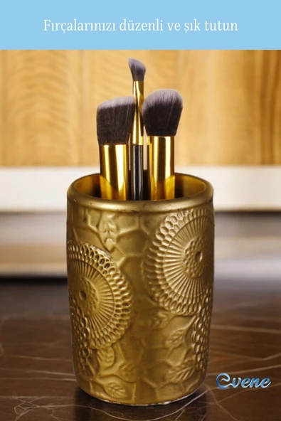 Evene Makyaj Organizeri Makyaj Fırçalığı Makyaj Organizer Düzenleyici Altın Eskitme Renk Model 12 - Resim 4