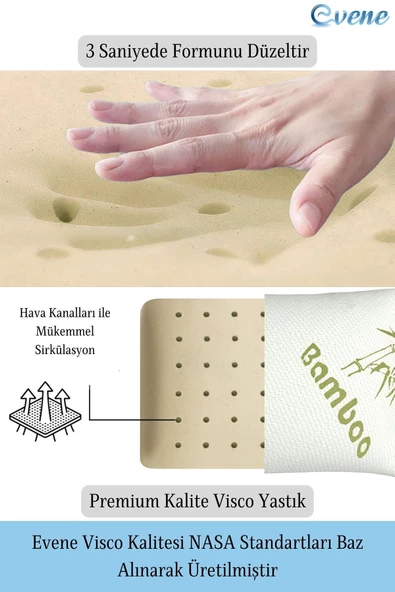 Evene Ortopedik Yastık Visco Yastık Bambu Yastık Boyun Destekli Ortopedik Yastık Terletmeyen Model 2 - 5