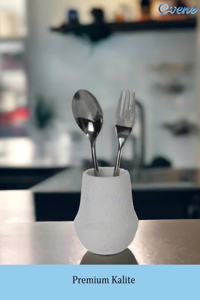 Evene Tezgah Üstü Kaşıklık Dekoratif Dik Kaşıklık Silindir Kaşıklık Beyaz Renk Model 15 - Resim 3