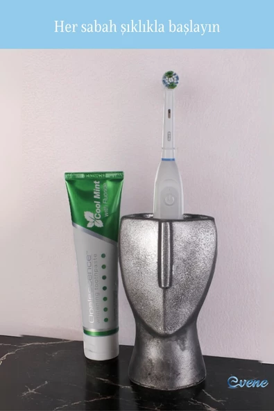 Evene Diş Fırçalığı Diş Fırçalık Diş Fırçası Standı Diş Fırçası Tutucu Gümüş Eskitme Model 23 - 4